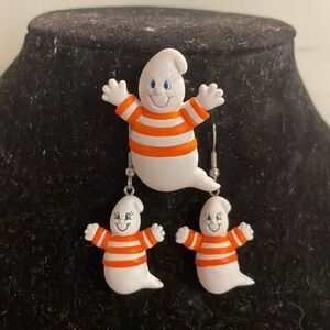 Vintage Hallmark-1984/1986-Ghostbusters brooch & matching drop earrings